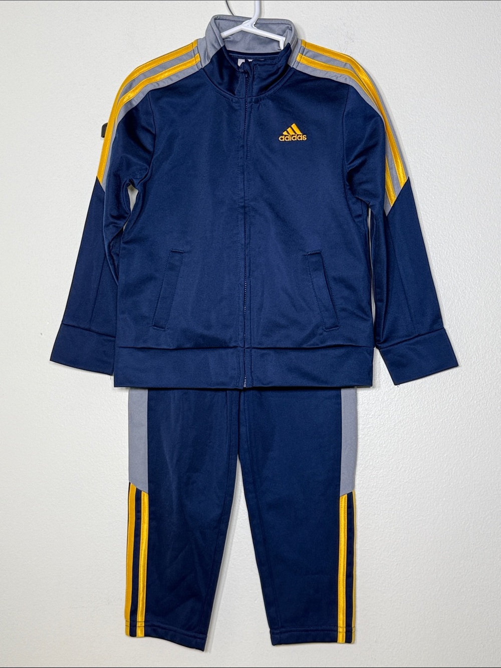 Adidas Navy Track Set with Yellow Accents | Size 5 Tall